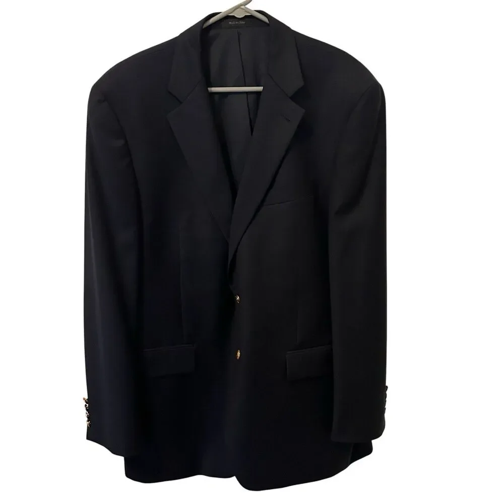 Lauren Ralph Lauren Mens 42R Navy Blue 100% Wool Gold Button Blazer Sport Coat